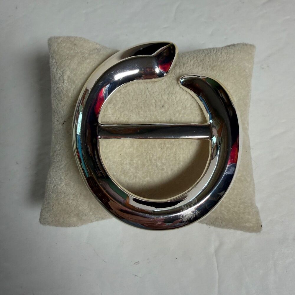 Linda Dano Silver Tone Modernist Open Circle Brooch Pin 2.5" Signed Bold